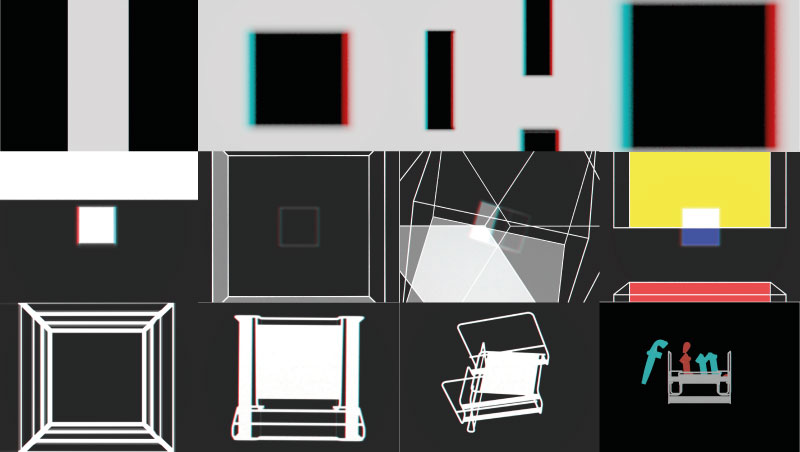 In an adaptation of Hans Richter's 'Rhythm 21', after a minute the moving planes turn out to be projected shadows of geometric bodies. 